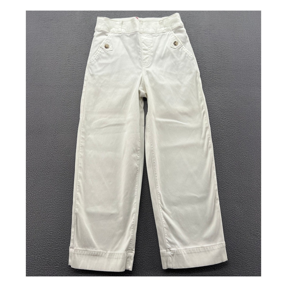 Spanx Pants Womens S Stretch Twill Wide Leg Crop White Button Detail High Rise